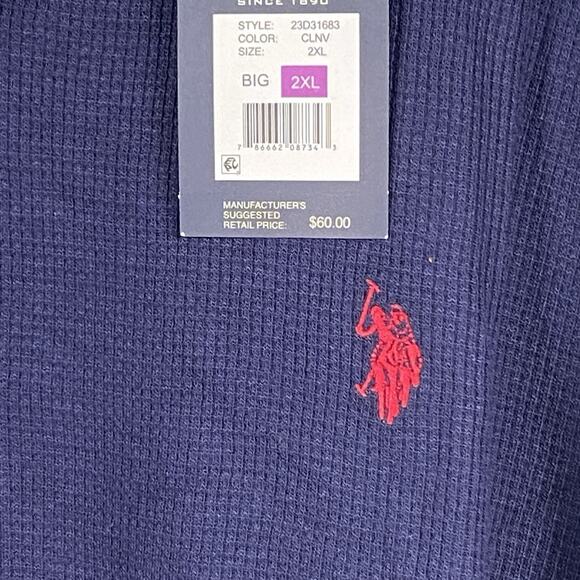 US Polo Assn Thermal Shirt Men's 2XL Logo Waffle Knit Crew Neck Navy Blue New - Picture 3 of 5